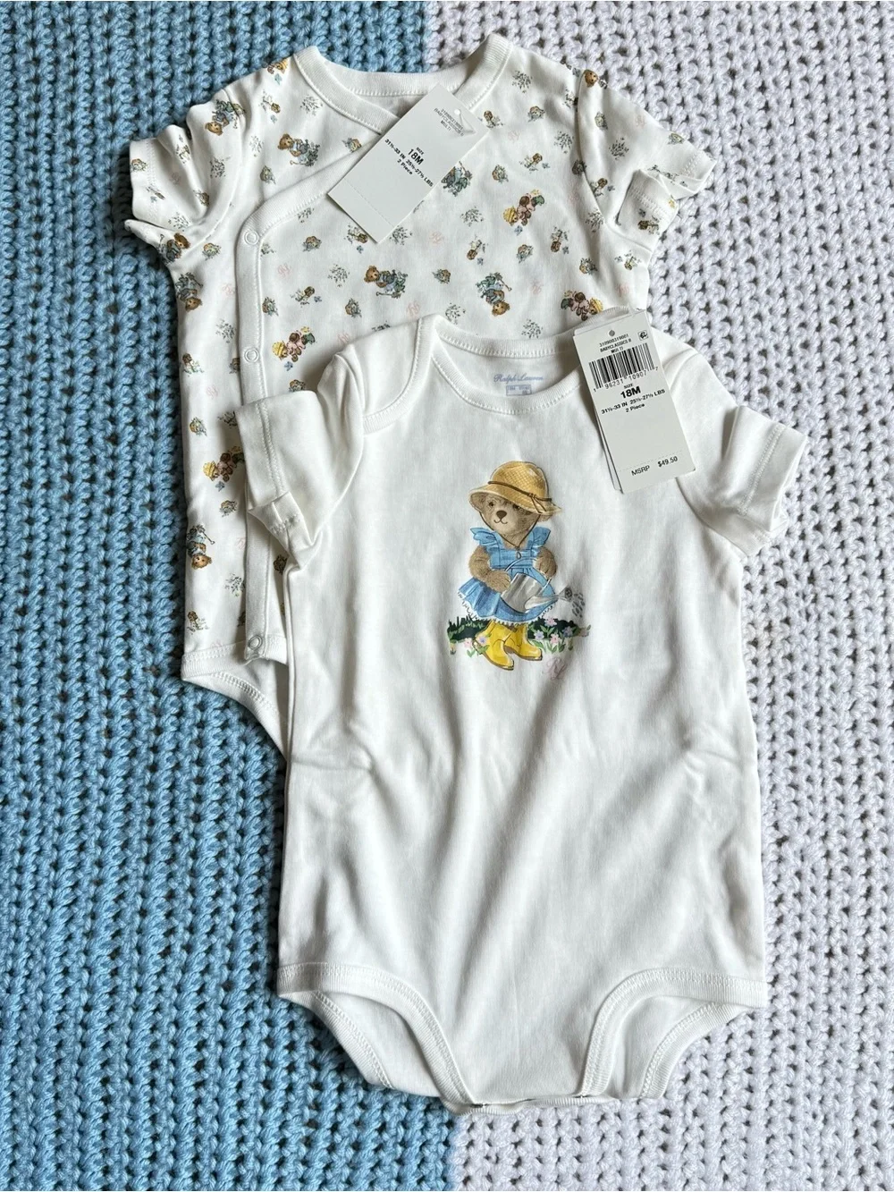 Polo Ralph Lauren 2 Piece Classic Baby Bear Cotton One-Piece Bodysuit - White